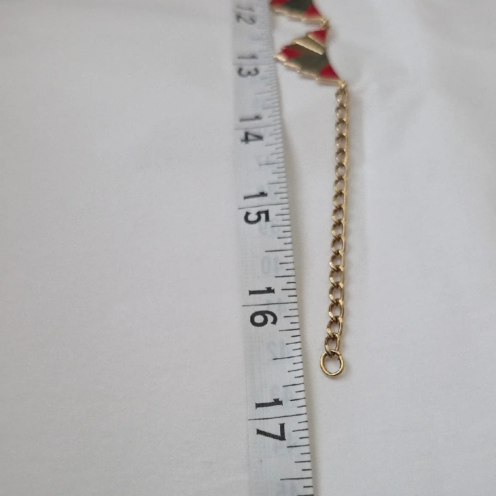 Rare Vintage Set 80s Gold-Tone & Red Enamel Geometric Earrings & Necklace - Picture 9 of 11